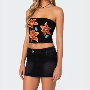 Edikted  Tigerlily Tube Top Floral Beach Summer Black Size Medium
